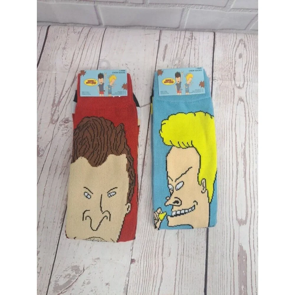 Hyp Beavis and Butthead Crew Socks - 2 Pairs Size 6-12 Unisex MTV New‎
